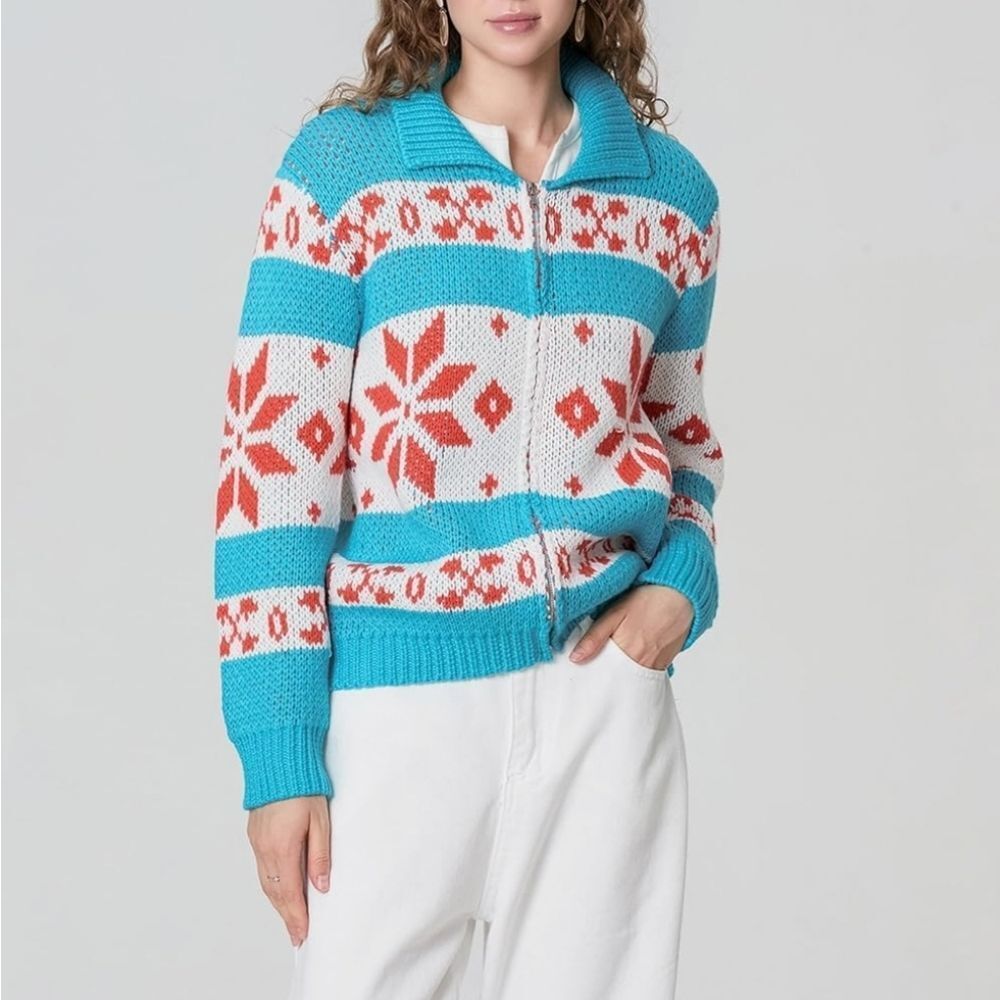 Bailey Rose Cardigan Sweater‎ zip up Size Small blue/white NWT in package
